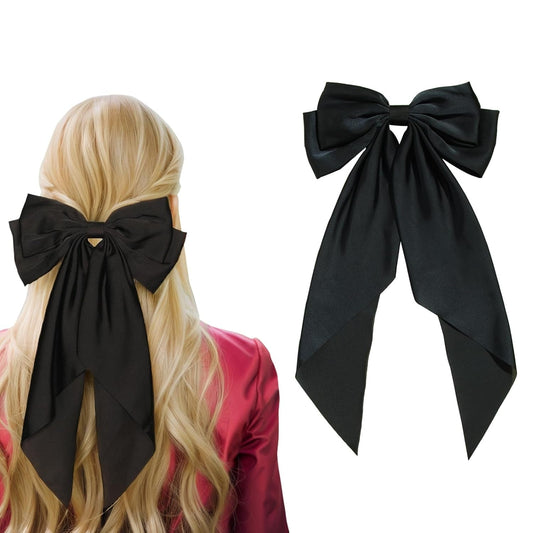 Women'S Satin Hair Accessories: Long Ribbon Hair Pins with Big Bows for Party and Daily Wear