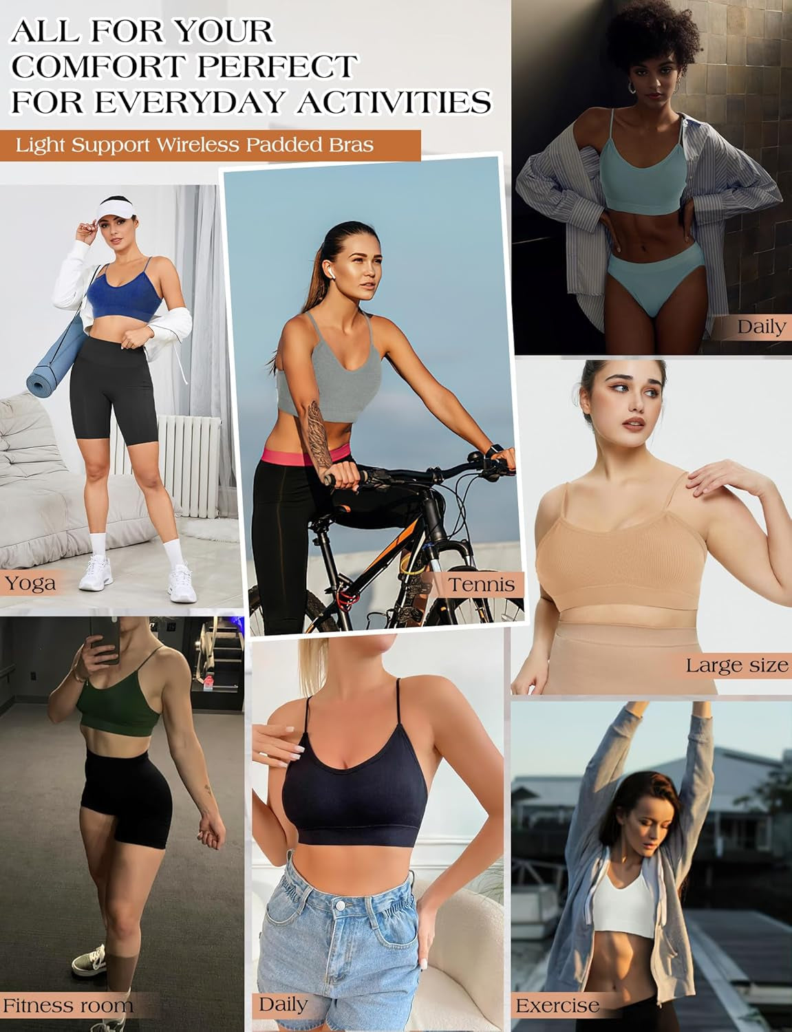 2-4PCS Women'S V-Neck Padded Seamless Straps Bralette, Everyday Basic Sleeping Bra, Sports Bras for Women, Sports Bra