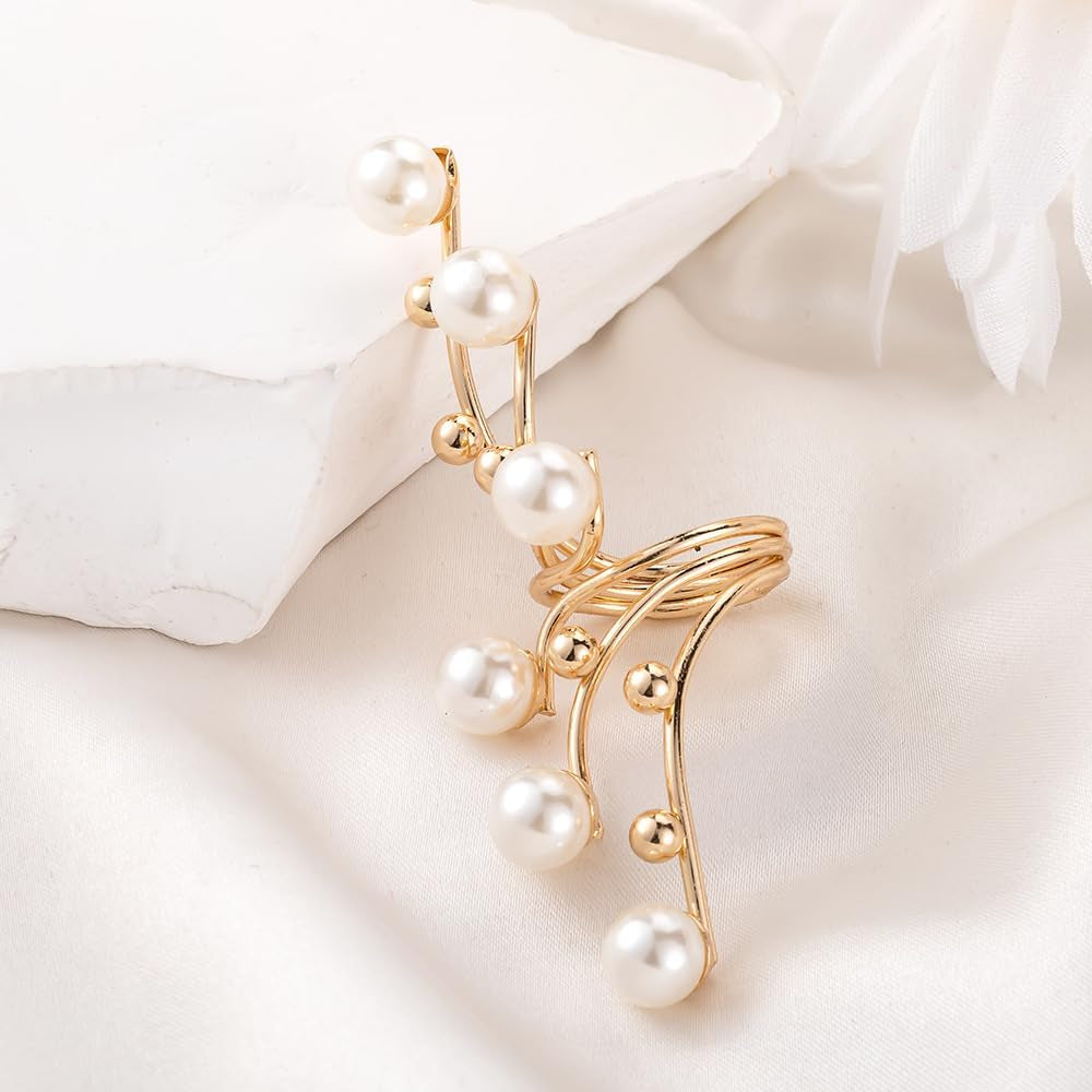 Gold Pearl Rings for Women Chunky Promise Ring Wrap Finger Rings Open Adjustable Stacking Ring Statement Party Prom Jewelry Gifts