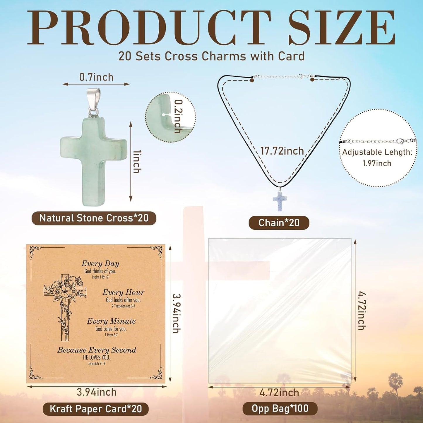 Christian Cross Charms for Jewelry Making Natural Stone Cross Gemstone Pendant Quartz Crystal Charm with Leather Chain and Card for Valentines DIY Necklace Earring Bracelet Gifts - WORLD TIME VISITS