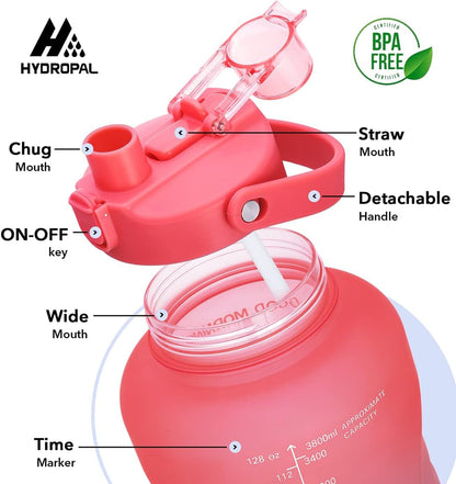 1 Gallon Water Bottles with Straw, 128 Oz / 3.8L Water Bottle BPA Free Innovative 2-IN-1 Lid Gym Bottle with Times to Drink Motivational, Large for Sports Fitness Camping Water Jug One Gallon