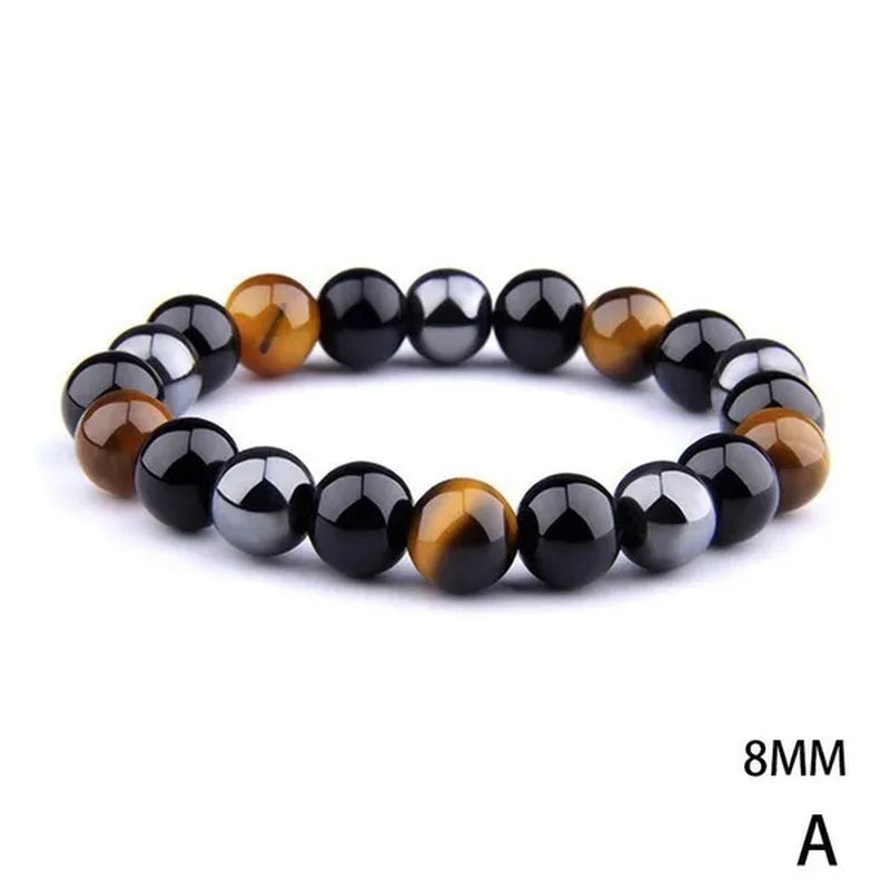 Men's Fashion Natural Stone Bracelet Tiger Eye Triple Protection Hematite and Black Obsidian Bracelet Gift Jewelry