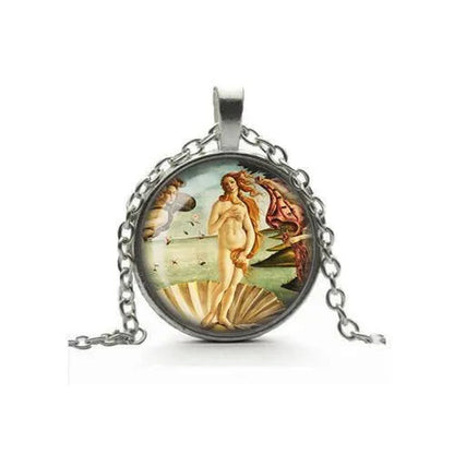 Art Necklace, The Birth of Venus by Boticelli, Glass Cameo Cabochon Art Lover Gift, Art Jewelry, Handmade Necklace - WORLD TIME VISITS