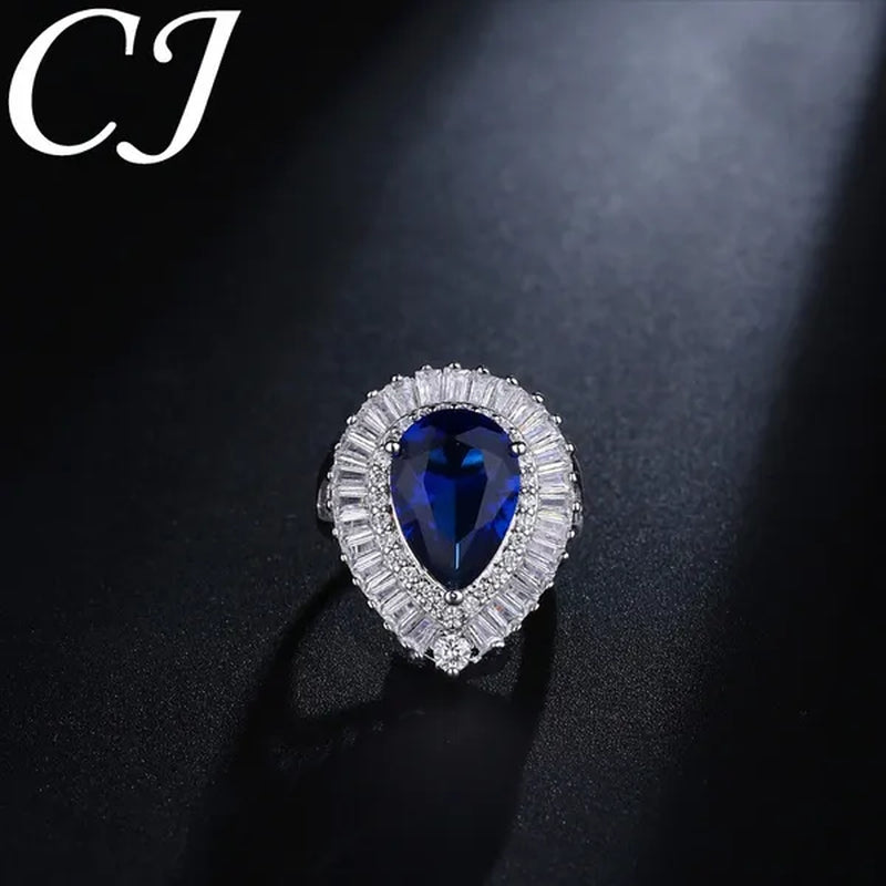 CANDICE Vintage Ladies Banquet Open Ring Pave Classic Blue Crystal Fashion Sterling Silver Plated Jewelry
