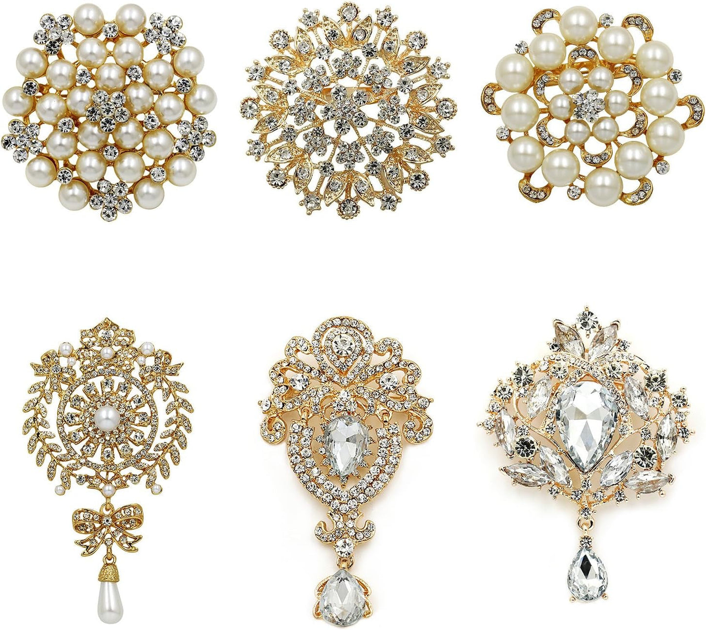 Silver/Gold/Rose Gold Plated Assorted Crystal Rhinestones Brooch Pins Set for DIY Wedding Bouquets Kit