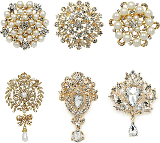 Silver/Gold/Rose Gold Plated Assorted Crystal Rhinestones Brooch Pins Set for DIY Wedding Bouquets Kit