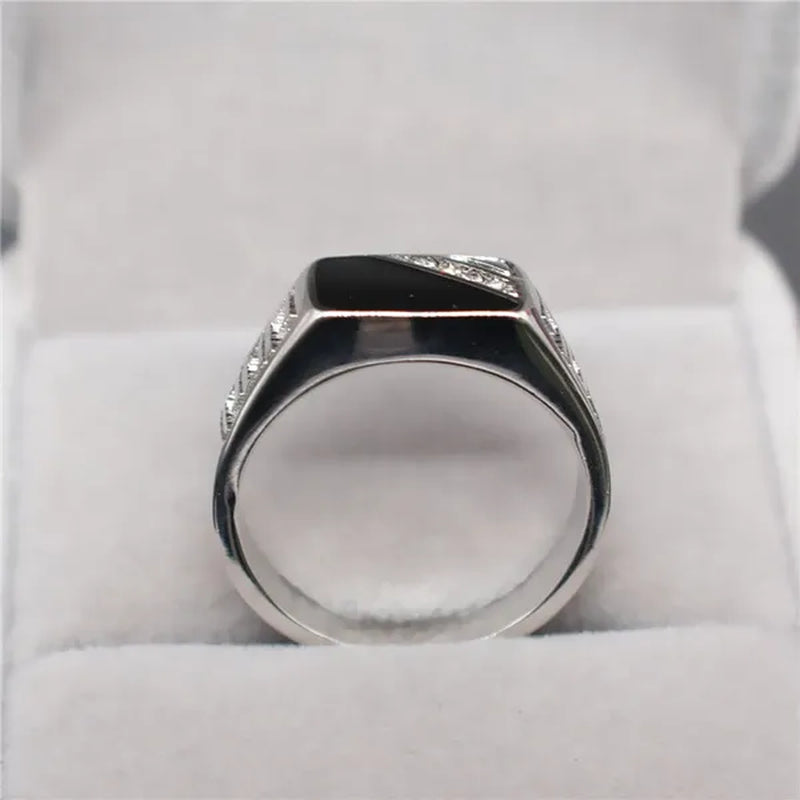 Fashion Male Jewelry Classic Gold Color White Sapphire Diamond CZ Wedding Ring Black Enamel Agate Rings For Men Christmas Party Gift Size 7 8 9 10 11 12