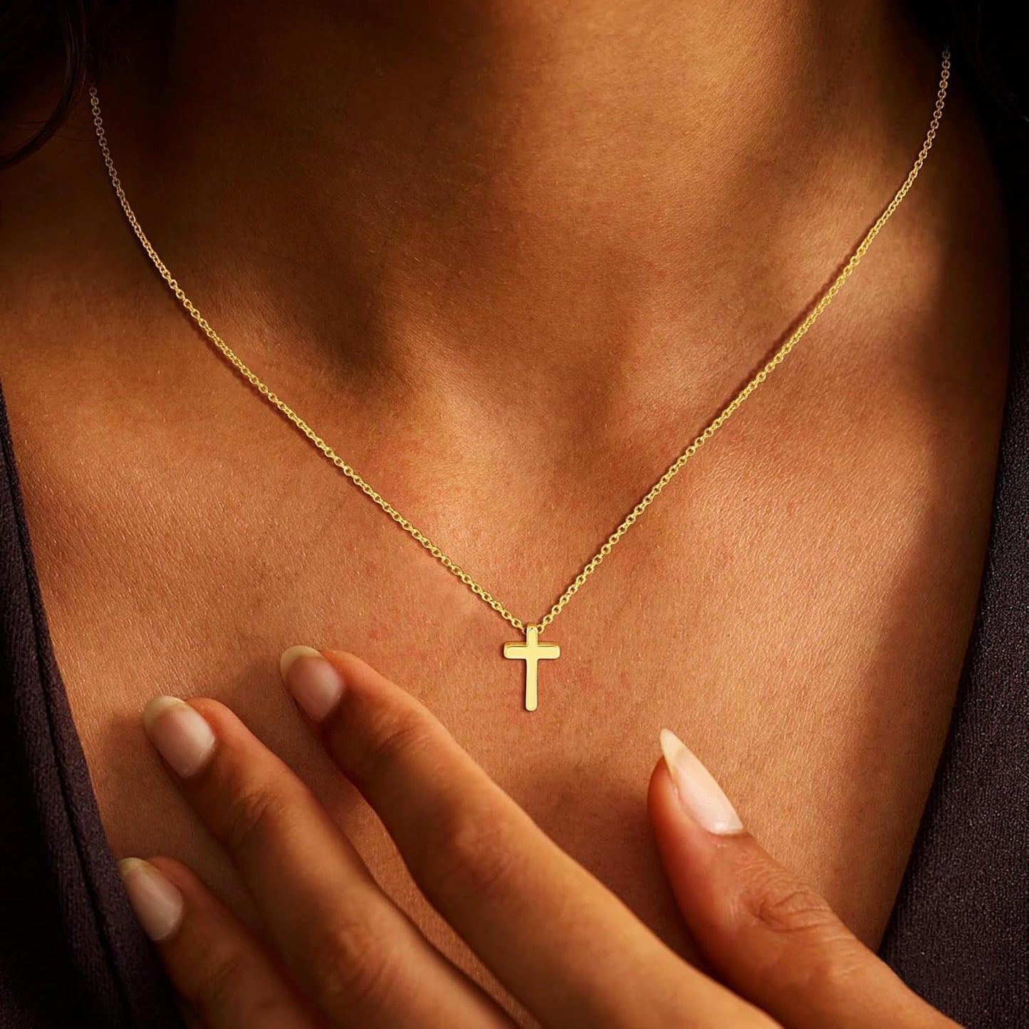 Cross Necklace for Women Trendy - Dainty 14K Gold Plated Cross Choker Pendant Necklaces Simple Tiny Cute Necklace Christian Baptism Religious Faith Jewelry Gift for Women