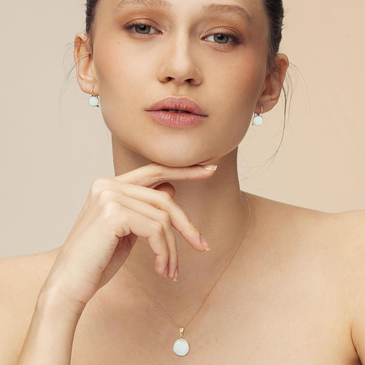 14K Gold White Opal Necklace - 14K Solid Yellow Gold Dainty Necklace with October Birthstone Pendant, 12Mm Large Size Opal Gemstone - Handmade Bridal Wedding Jewelry for Brides & Classy Women