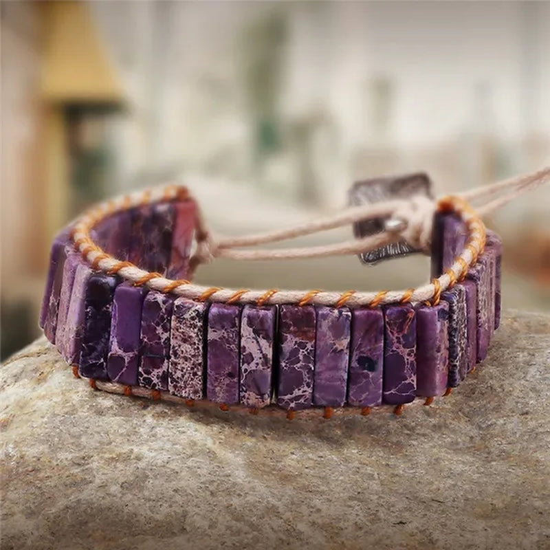 Bohemian Bracelet Tube Natural Emperor Stone Beaded Leather Wrap Chakra Bangles&Bracelets Couples Jewelry the Best Friend Gifts