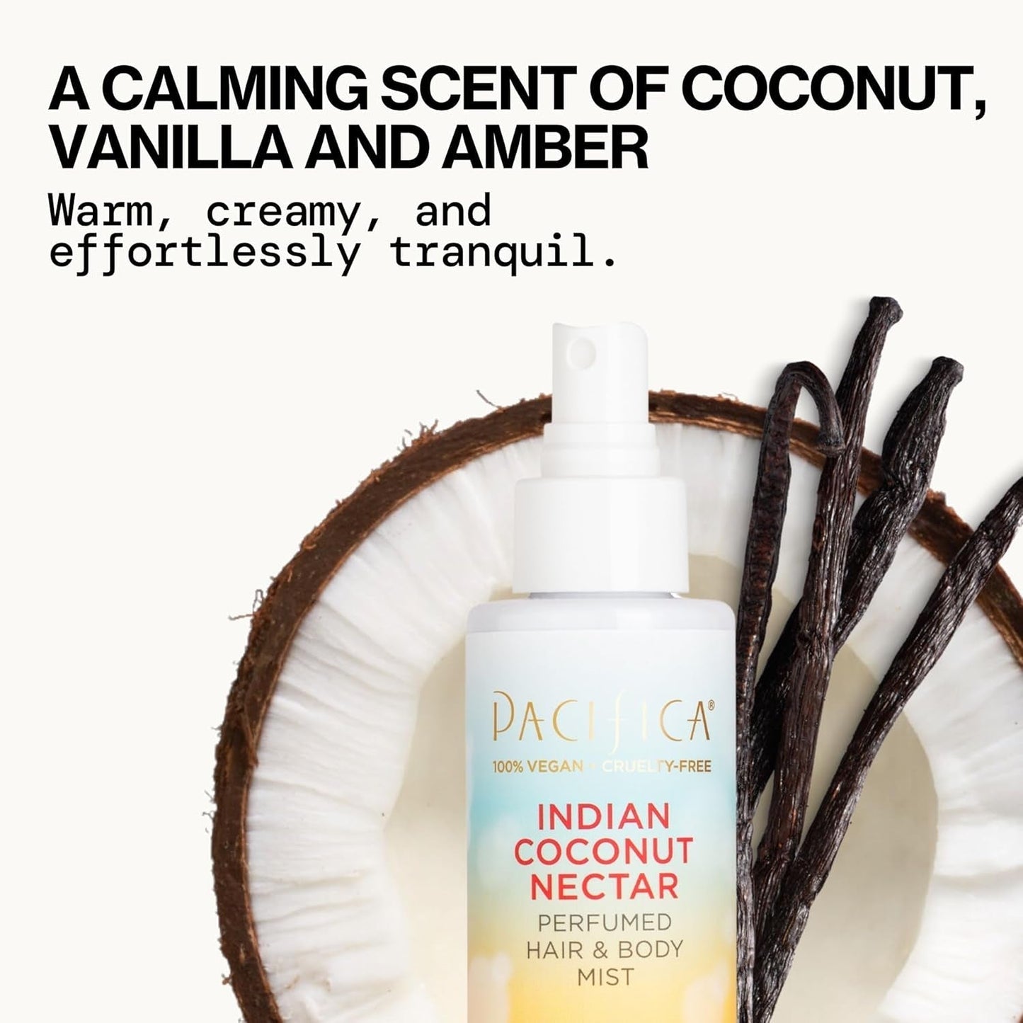 Beauty, Indian Coconut Nectar Hair Perfume & Body Spray, Coconut and Creamy Vanilla Scent, Natural & Essential Oils, Alcohol Free, Clean Fragrance, Vegan & Cruelty Free