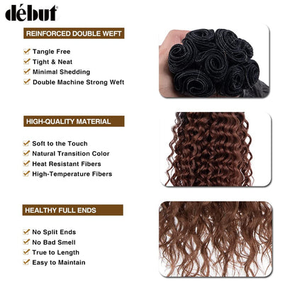 Water Wave 8 Bundles with Simple Closure Wavy Synthetic High Temperature Fiber Hair Weave 9PCS 20 Inch 240G (TT1B/30: Dark Roots Mixed Brown Color)