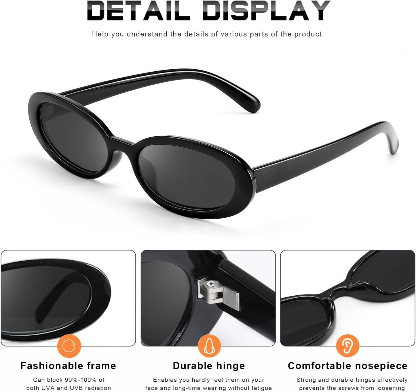Sunglasses Womens Retro Oval Sunglasses for Women Men Fashion Small Oval Sun Glasses 90S Vintage Driving Shades