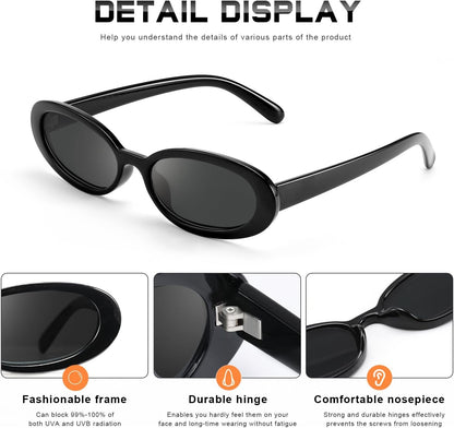 Sunglasses Womens Retro Oval Sunglasses for Women Men Fashion Small Oval Sun Glasses 90S Vintage Driving Shades