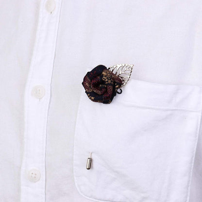 Unisex Vintage Rose Flower Brooch Pin Floral Lapel Boutonniere Pins Suit Lapel Shirt Collar with Hanging Chain