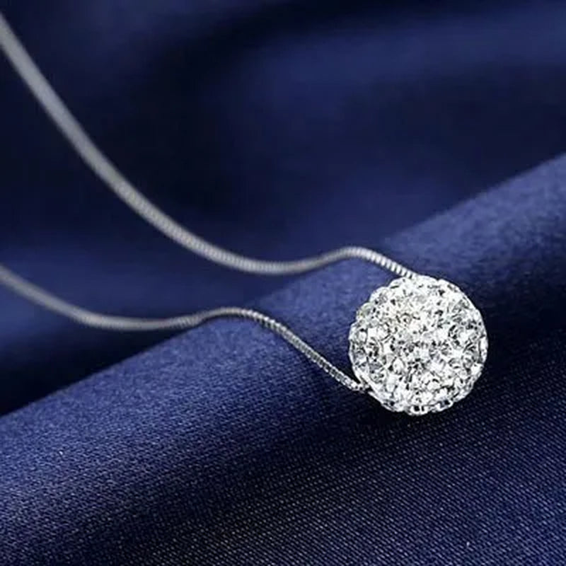 Women's Fashion 925 Sterling Silver Ball Pendant Crysta Diamond Choker Necklace Jewelry