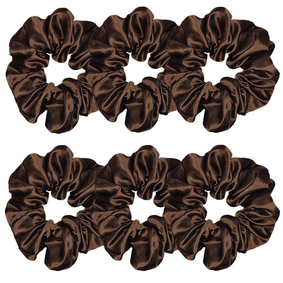 6 Pcs Satin Silk Hair Scrunchies, 4.5 Inch, Dark Brown, Hair Accessories for Women and Girls