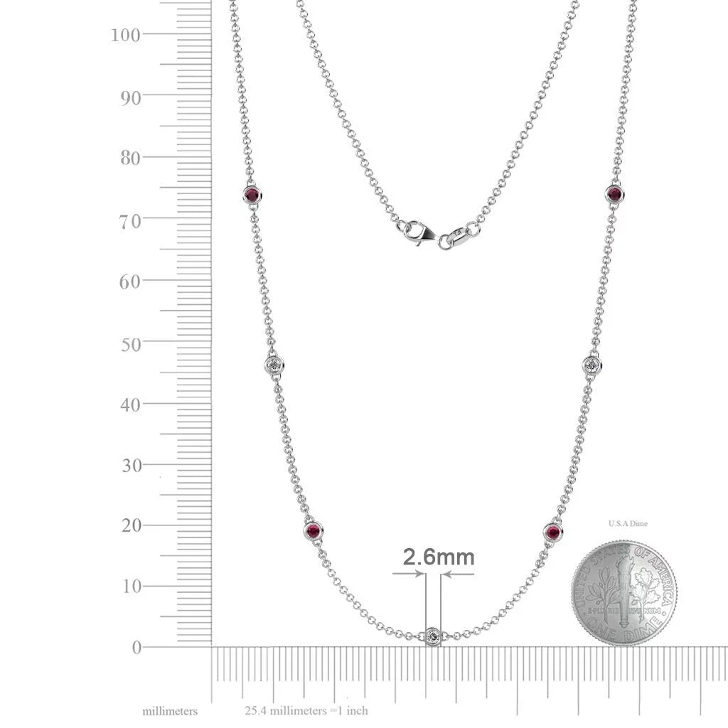 Holiday Offer - 7 Stone Petite Ruby and Lab Grown Diamond Womens Station Necklace (VS2-SI1,G-H) 0.47 Ctw 14K White Gold - WORLD TIME VISITS