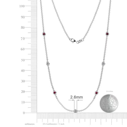 Holiday Offer - 7 Stone Petite Ruby and Lab Grown Diamond Womens Station Necklace (VS2-SI1,G-H) 0.47 Ctw 14K White Gold - WORLD TIME VISITS