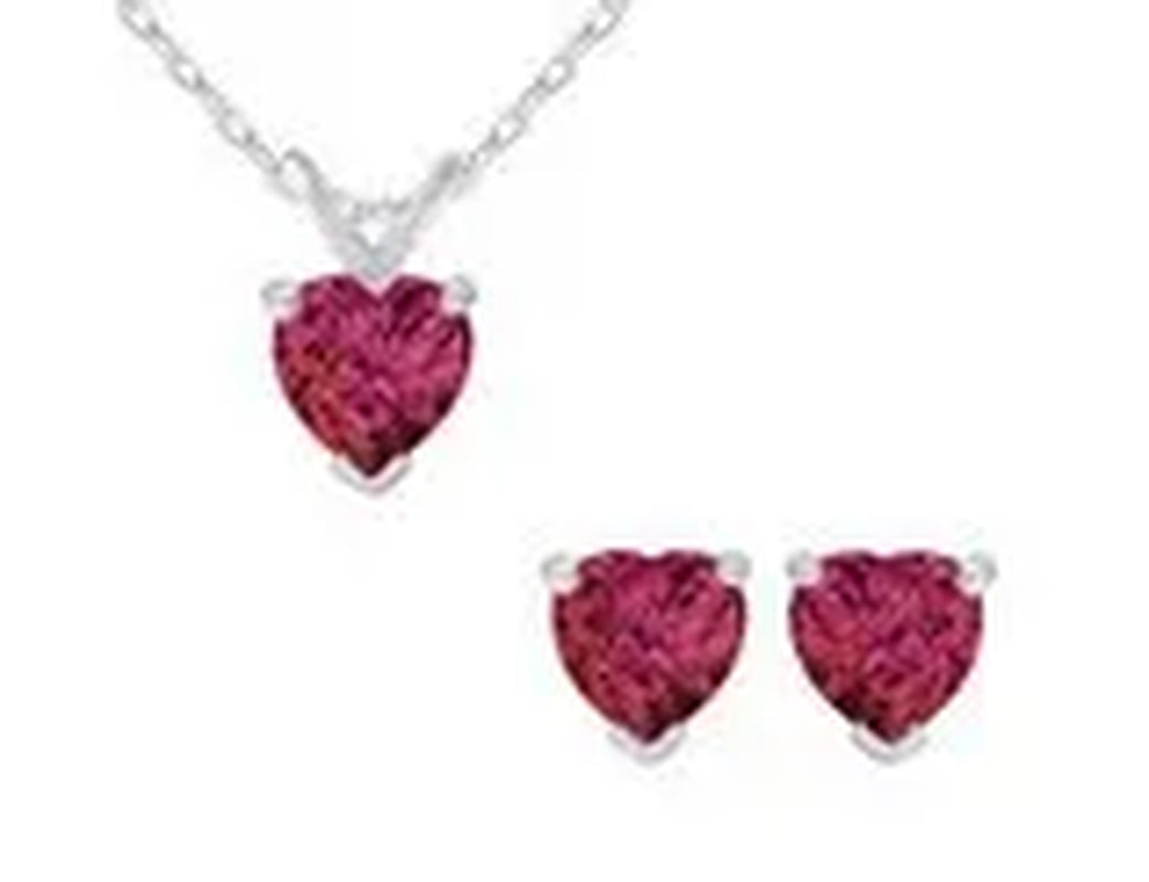 1.50 Carat (Ctw) Lab-Created Ruby Heart Earrings & Pendant Necklace Set in Sterling Silver