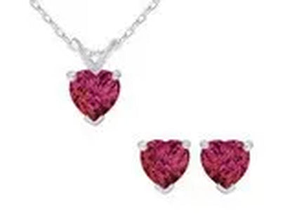 1.50 Carat (Ctw) Lab-Created Ruby Heart Earrings & Pendant Necklace Set in Sterling Silver