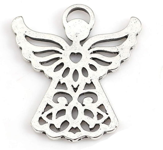 Angel Charm Pendants - 20 Pack of Silver Tone Religious DIY Jewelry Making Supplies (Heart Center) - WORLD TIME VISITS