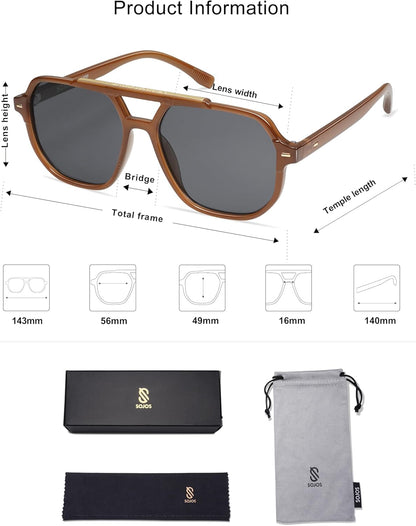 Retro Trendy Aviator Polarized Sunglasses Men Women Vintage 70S Square Stylish Frame Sun Glasses SJ2283