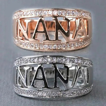 Exquisite Nana Ring Cubic Zirconia Diamond Jewelry Grandmother Birthday Christmas Gift