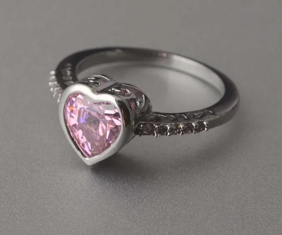 8Mm Heart Cut Pink Topaz 925 Sterling Silver Gemstone Wedding Ring Size 6-10 US Size