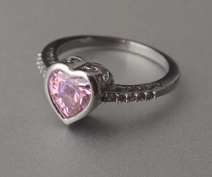 8Mm Heart Cut Pink Topaz 925 Sterling Silver Gemstone Wedding Ring Size 6-10 US Size