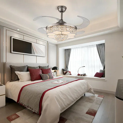 Remote 42" Silver Remote Invisible Ceiling Fan Lamp LED Chandelier Light