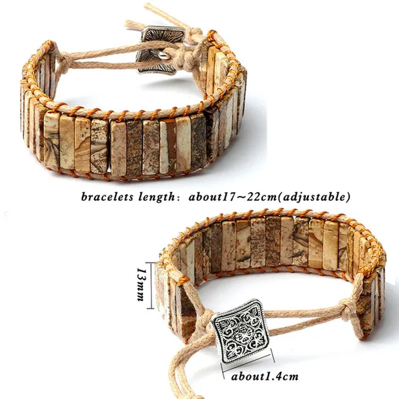 Bohemian Bracelet Tube Natural Emperor Stone Beaded Leather Wrap Chakra Bangles&Bracelets Couples Jewelry the Best Friend Gifts - WORLD TIME VISITS