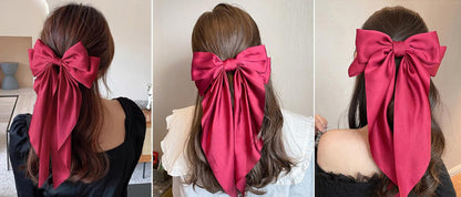 Hair Bows 2 PCS, Ribbon Bow for Women, Hair Ribbons, Oversized Long-Tail Cute Aesthetic Hair Accessories, Large Hair Barrettes for Women, Big Bows for Girls (Bright Red Wine Red)