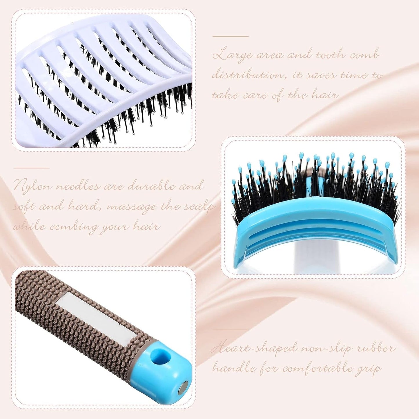 6 Pack Boar Bristle Hair Brushes Curved and Vented Hairbrush Detangler Curved Hair Brushes for Women Detangling Comb for Men Long Wet Dry Thick Curly Blowing Hair Accessories, 6 Colors
