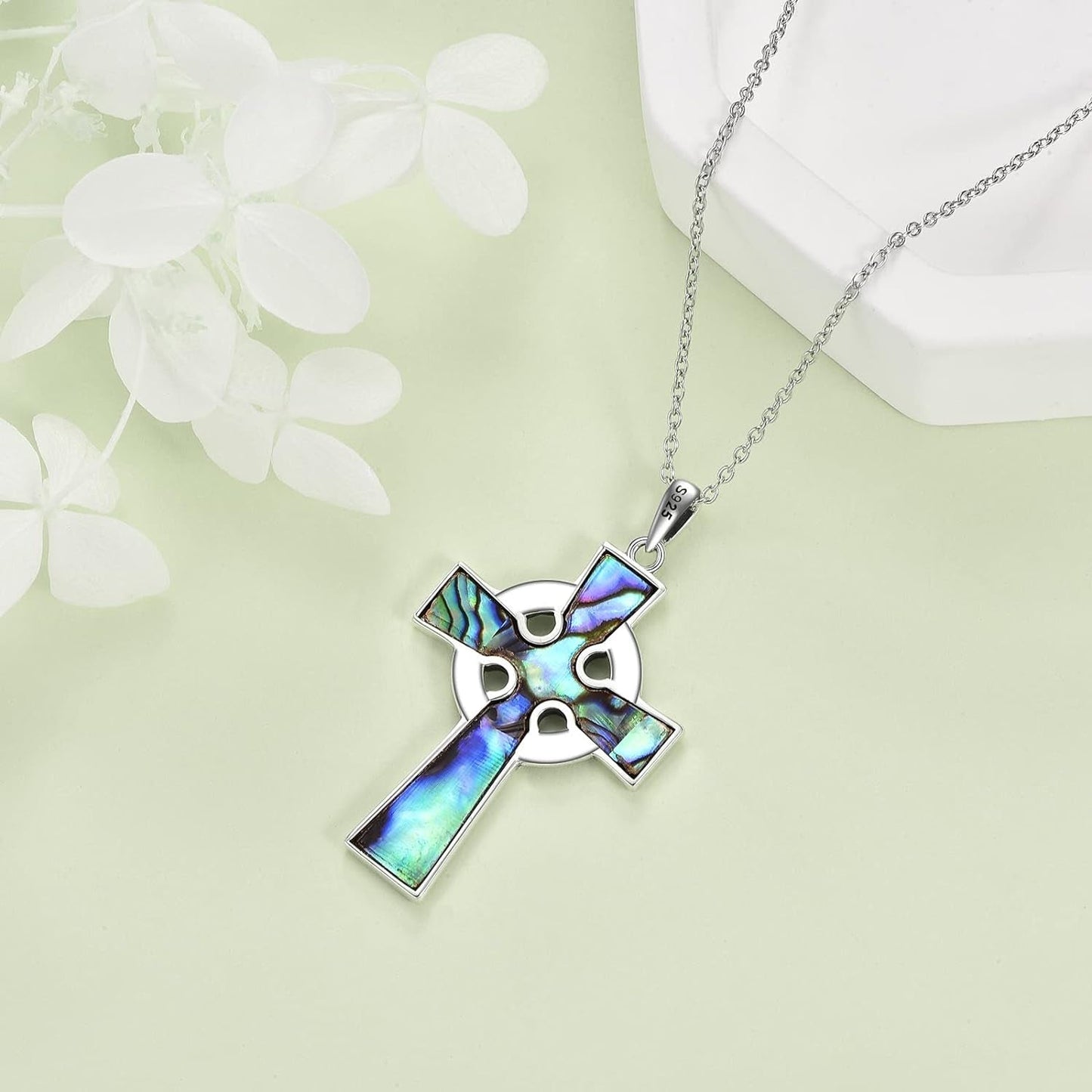 Celtic Knot Cross Necklace Sterling Silver Cross Pendant Abalone Shell Fashion Jewelry Gift for Women Girls