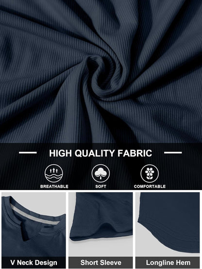 Mens Muscle T Shirts V Neck Short Sleeve Henley Shirt Hipster Longline Gym Workout Athletic Tee Shirts