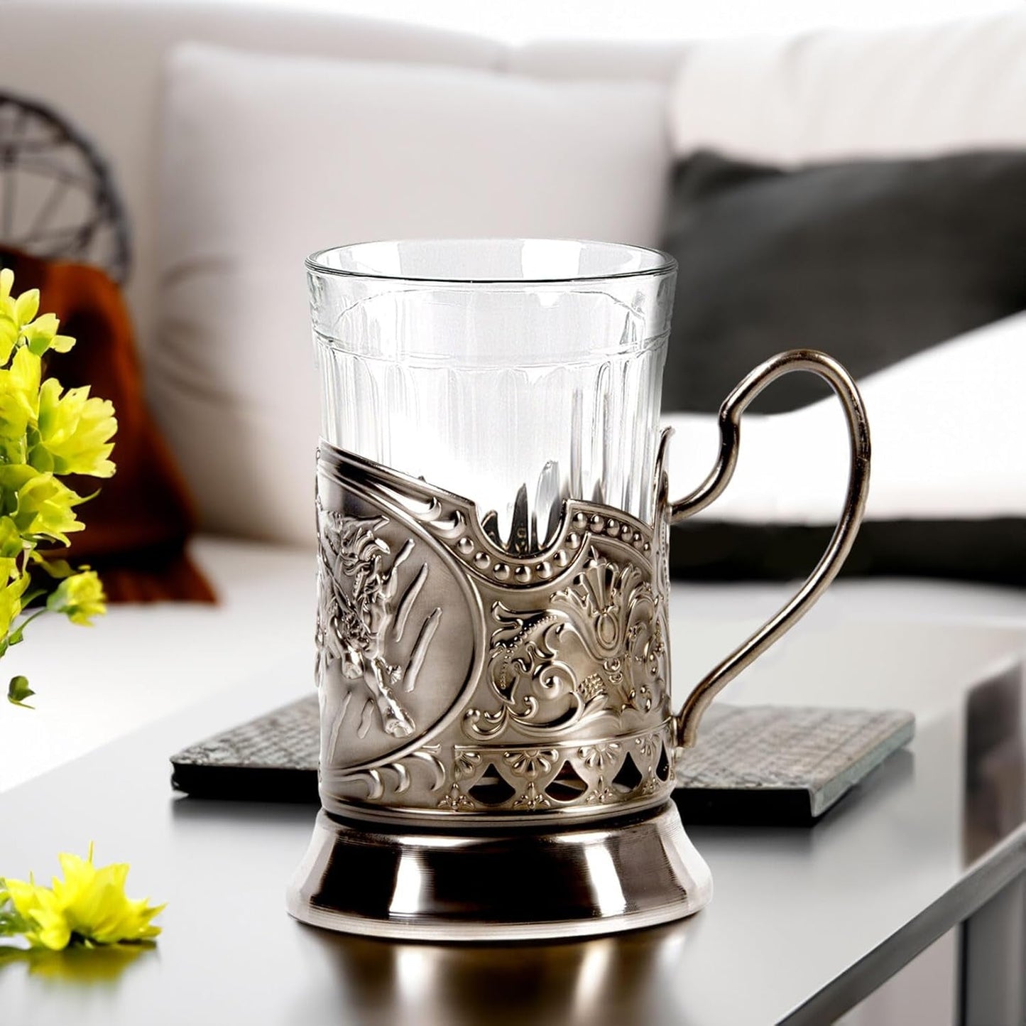 Soviet Drinking Glass Holder Three Bogatyrs Russian Tea Glass Holder/Russian Podstakannik for Hot or Cold Liquids