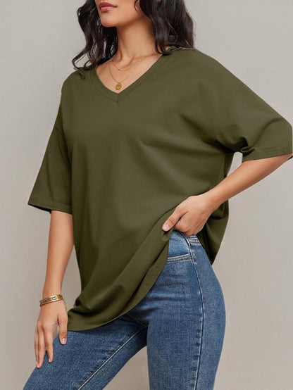 Womens Summer Oversized Shirts V Neck Business Casual Workout Tops Beach Vacation 2025 Gym Clothes
