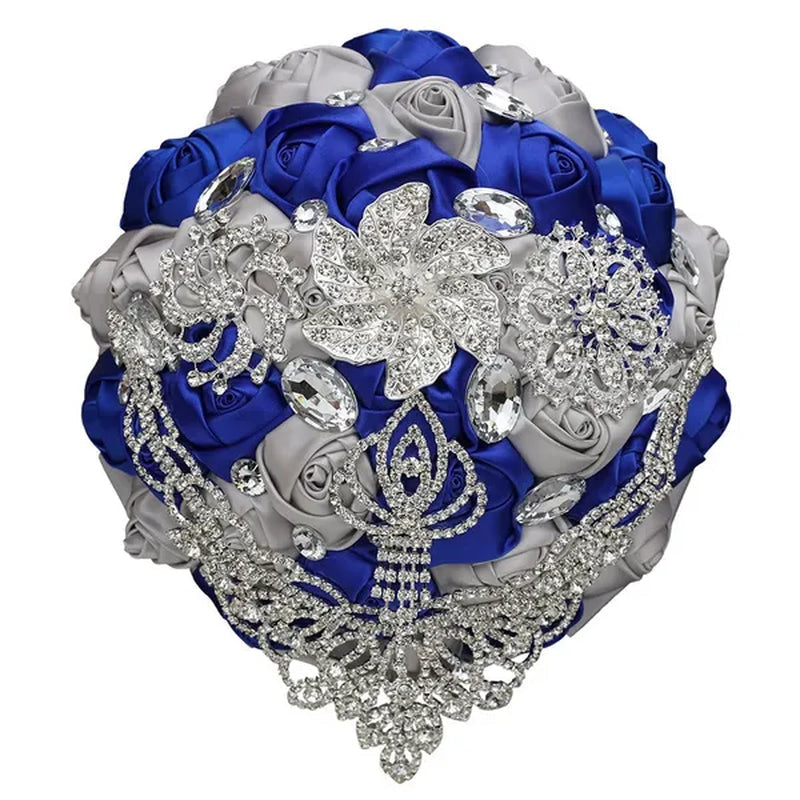21CM Creative Ribbon Silk Rose Bride Holding Flowers Rhinestone Brooch Tassel Wedding Bouquet Wedding Party Bridal Bouquet Photography Props
