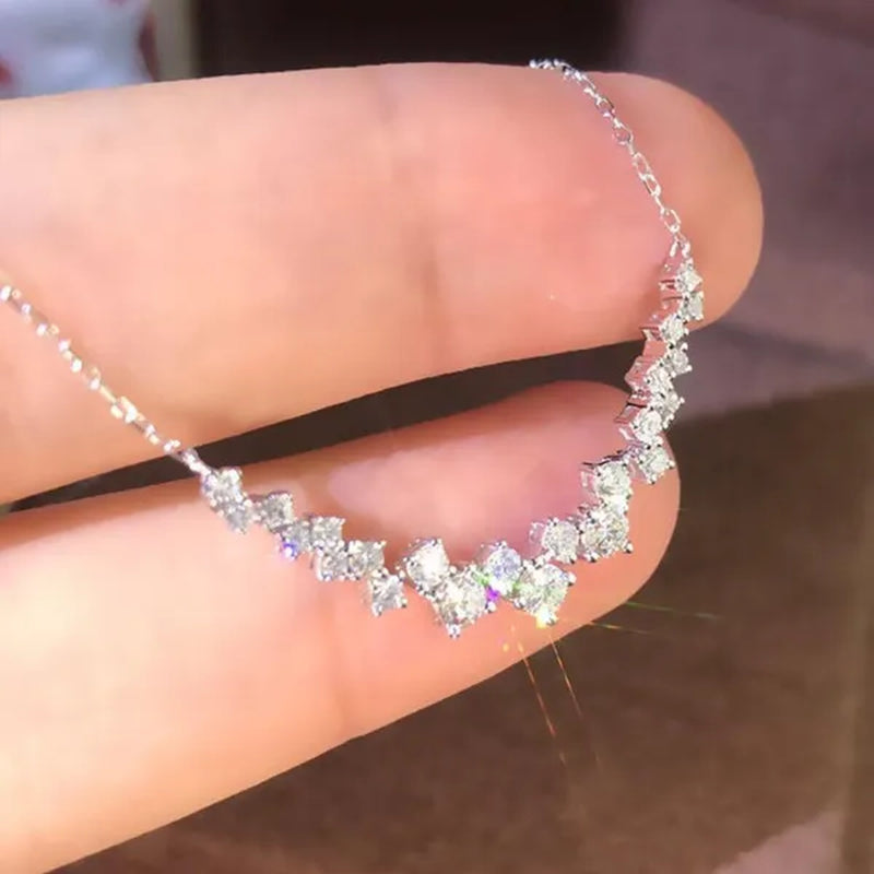 Trendy Elegant Silver Plated 3Ct 3.5Mm-4Mm H-I Color Moissanite Diamond Pendant Choker Necklace for Women Engagement Wedding Bridal Necklace Jewelry - WORLD TIME VISITS