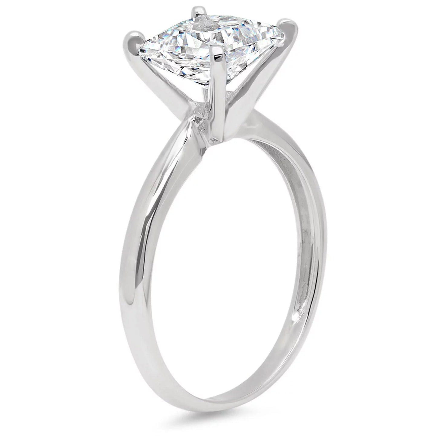 3 Ct Princess Cut Clear Simulated Diamond 14K White Gold Engraving Statement Anniversary Engagement Wedding Solitaire Ring Size 7 - WORLD TIME VISITS