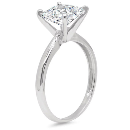 3 Ct Princess Cut Clear Simulated Diamond 14K White Gold Engraving Statement Anniversary Engagement Wedding Solitaire Ring Size 7 - WORLD TIME VISITS
