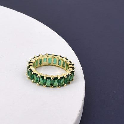 Green Emerald Band (5 Carat) 18K Gold Plated Claw Prong | Rectangle Emerald Cut Eternity Band CZ Ring