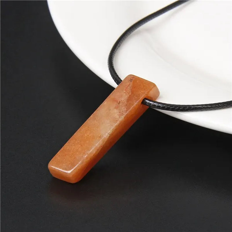 Unique Design Stone Pendant Necklace Fashion Black Rope Natural Stone Aquamarine Amethyst Citrine Beads Necklace Men Women Jewelry