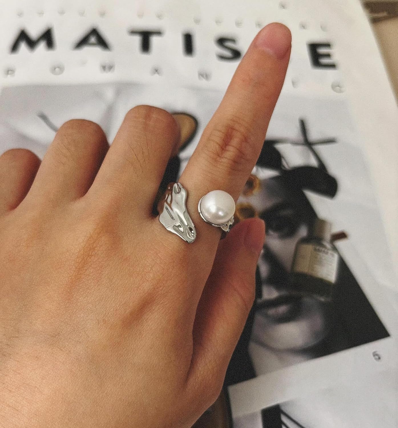 Pearl Ring, Real Freshwater Pearl Ring for Pearl Jewelry, Adjustable Silver Pearl Ring for Prom Jewelry, June Birthstone Rings for Women