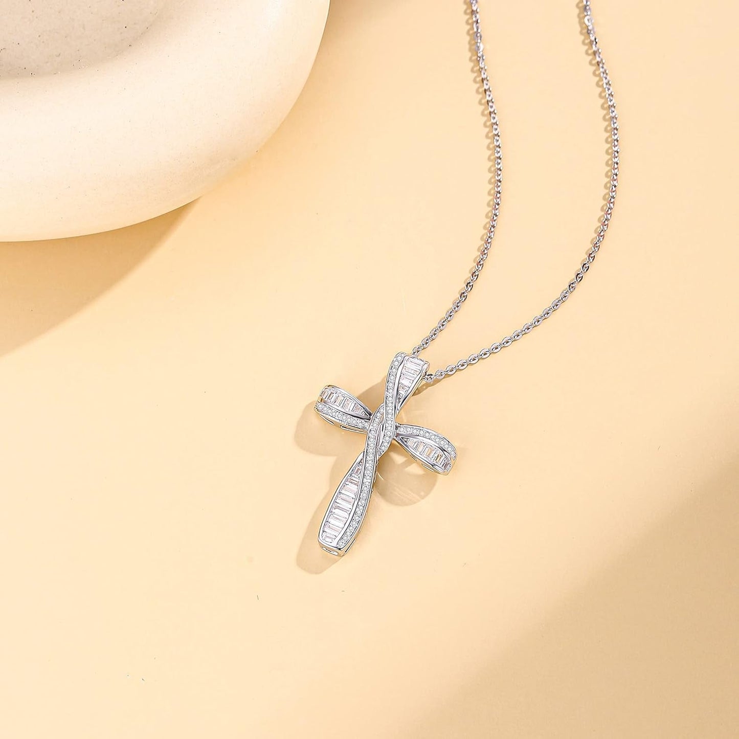 Cross Necklace for Women 925 Solid Sterling Silver Cubic Zirconia Twisted Cross Infinity Loop Princess Pendant Necklace Faithful for Women Girls, 18" Extender