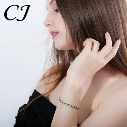 CANDICE Brilliant Square Multicolor Cubic Zirconia Crystal Pave Sterling Silver Plated Fashion Tennis Bracelet for Women Summer Jewelry