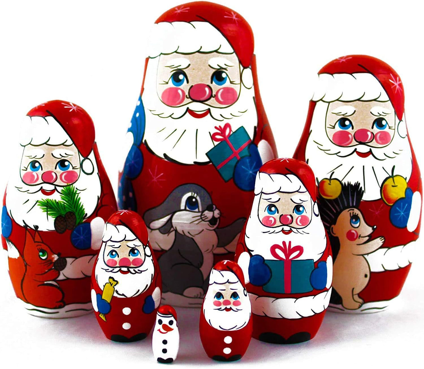Matryoshkas Russian Nesting Dolls Christmas Santa Claus Set 7 Pcs Unique Stocking Stuffer Ideas