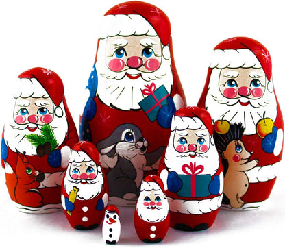 Matryoshkas Russian Nesting Dolls Christmas Santa Claus Set 7 Pcs Unique Stocking Stuffer Ideas