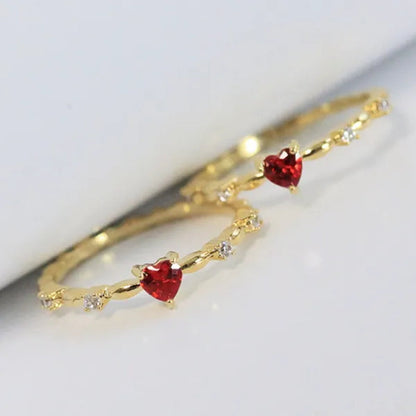 Bridal Wedding Thin Rings for Women Gold Lab Diamond Ruby Heart Rings Romantic Engagement Proposal Gift